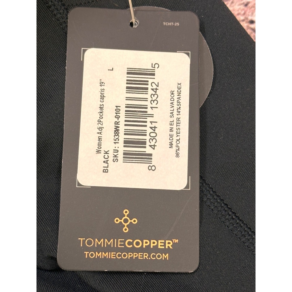Tommie Copper Women Adj 2Pockets Capris 19" Black Compression Leggings - Picture 5 of 16
